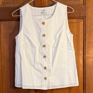 J. Crew White Sleeveless Button-Front Linen Blend Tank